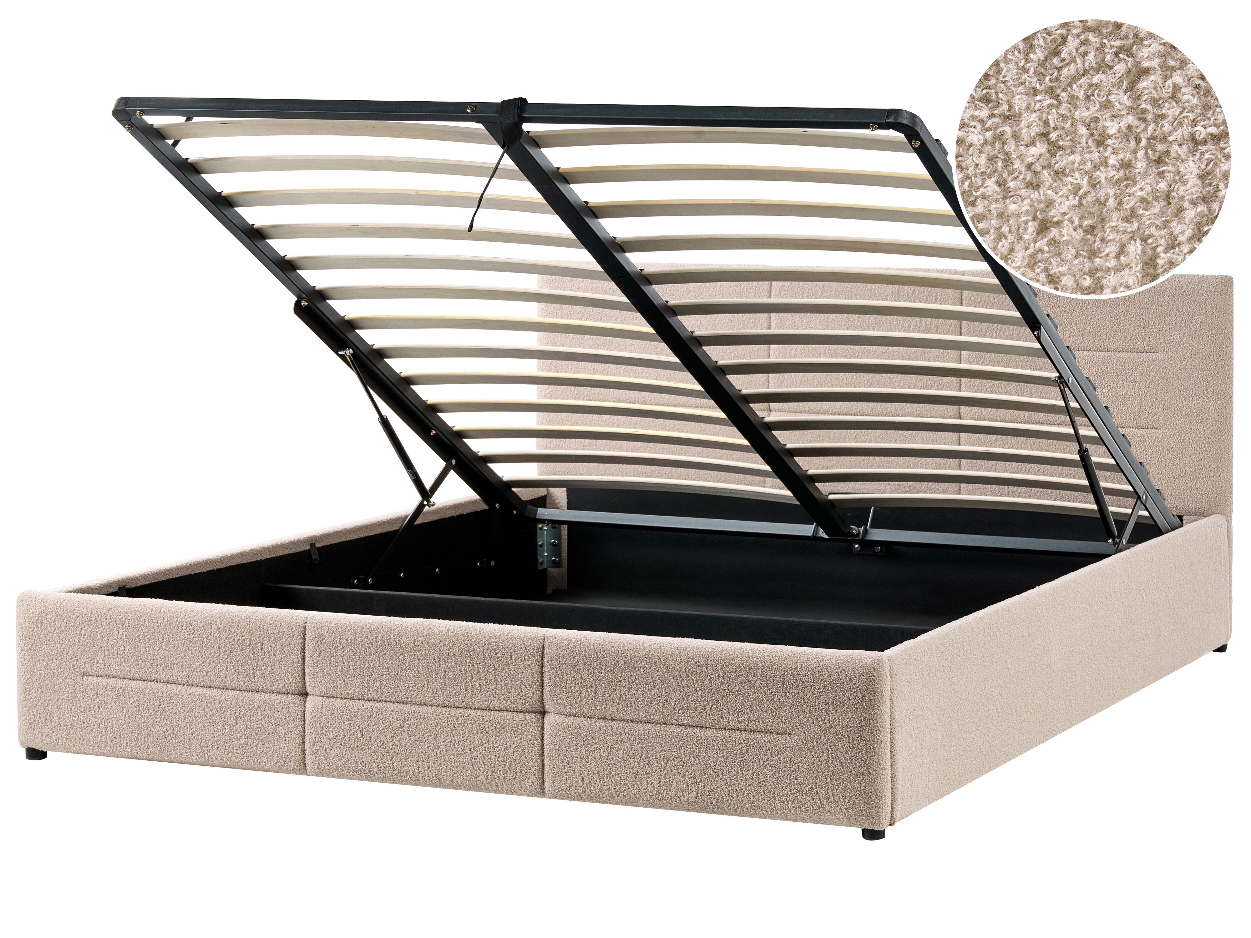 Ottoman Bed Boucle MASSOGNES 180 x 200 cm Beige