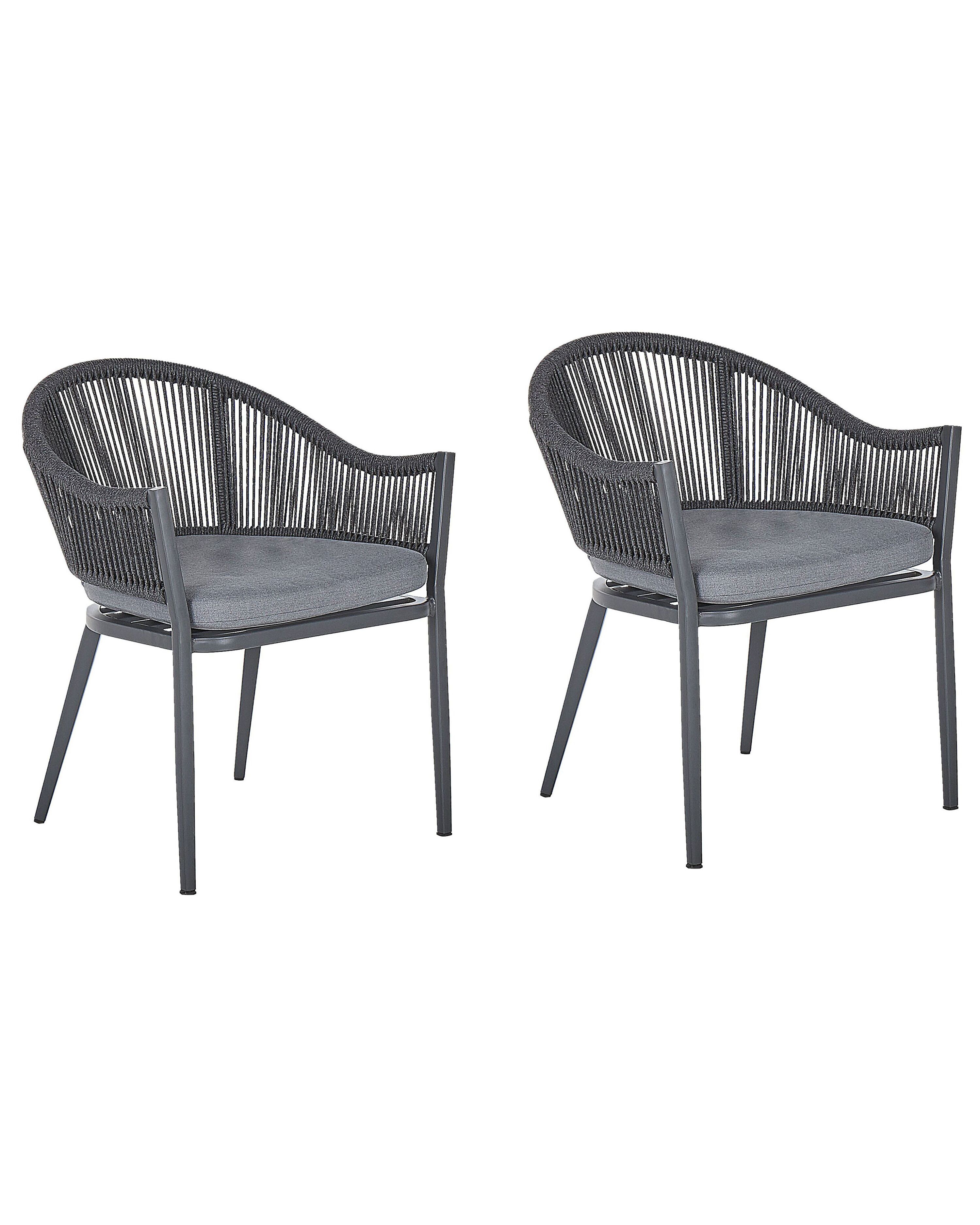 Set of 2 Garden Chairs with Cushions MILETO Metal Grey