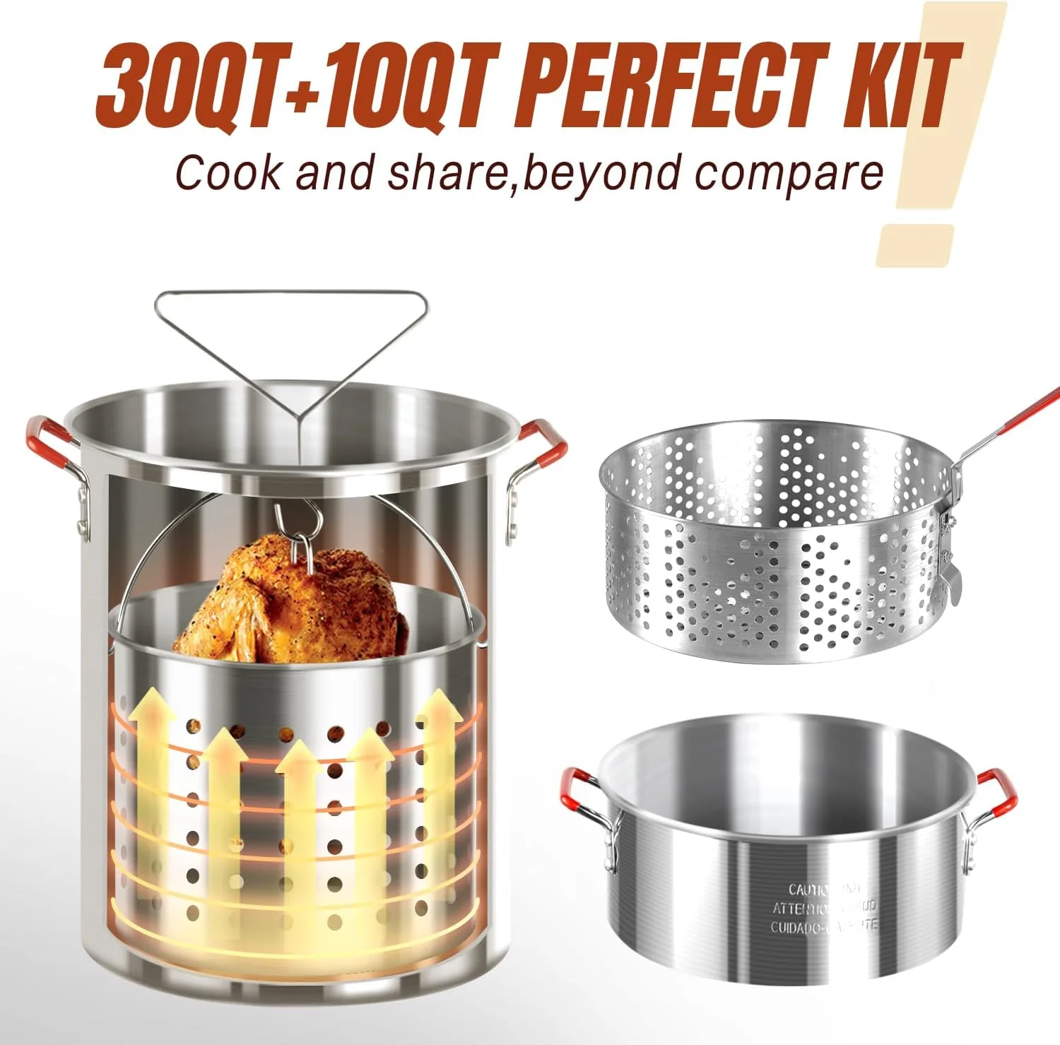 MY.30QT Turkey Fryer & 10QT Fish Fryer Kit, Waterproof Cover & 12-inch Skimmer, 55,000BTU Propane Burner Stove, Aluminum Turkey Fryer Pot, Outdoor Deep Fryer, Crawfish Boiler with Basket