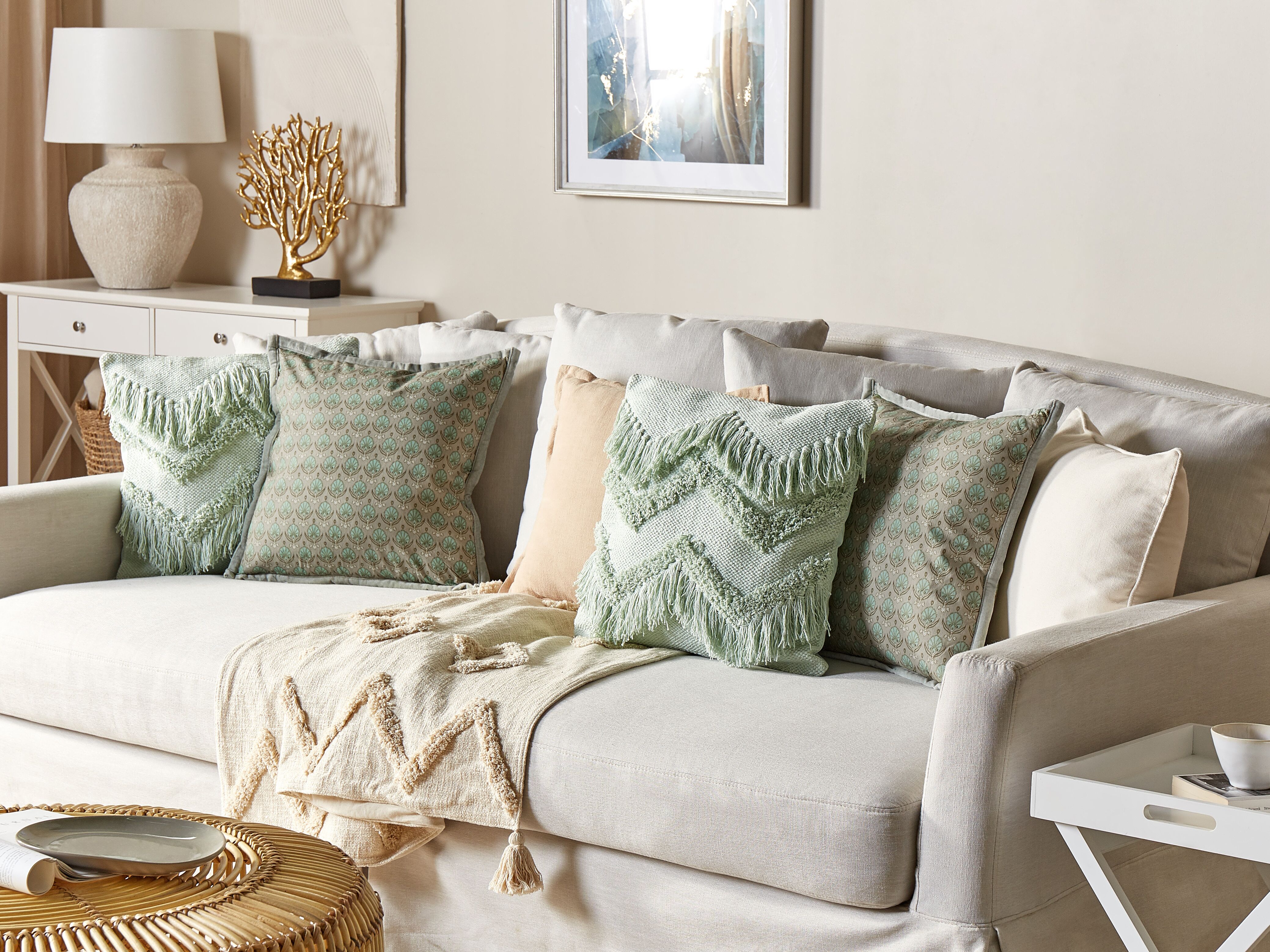 Set of 2 Decorative Cushions PICTUS Velvet 45 x 45 cm Green Plant Pattern