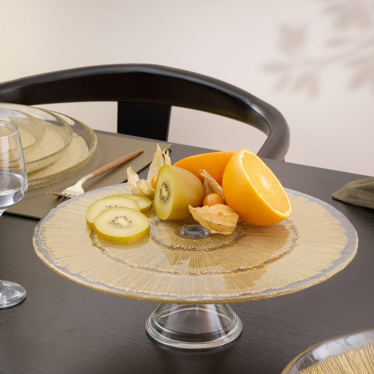 Cake stand "Celeste" Glass, D.33 cm, Gold