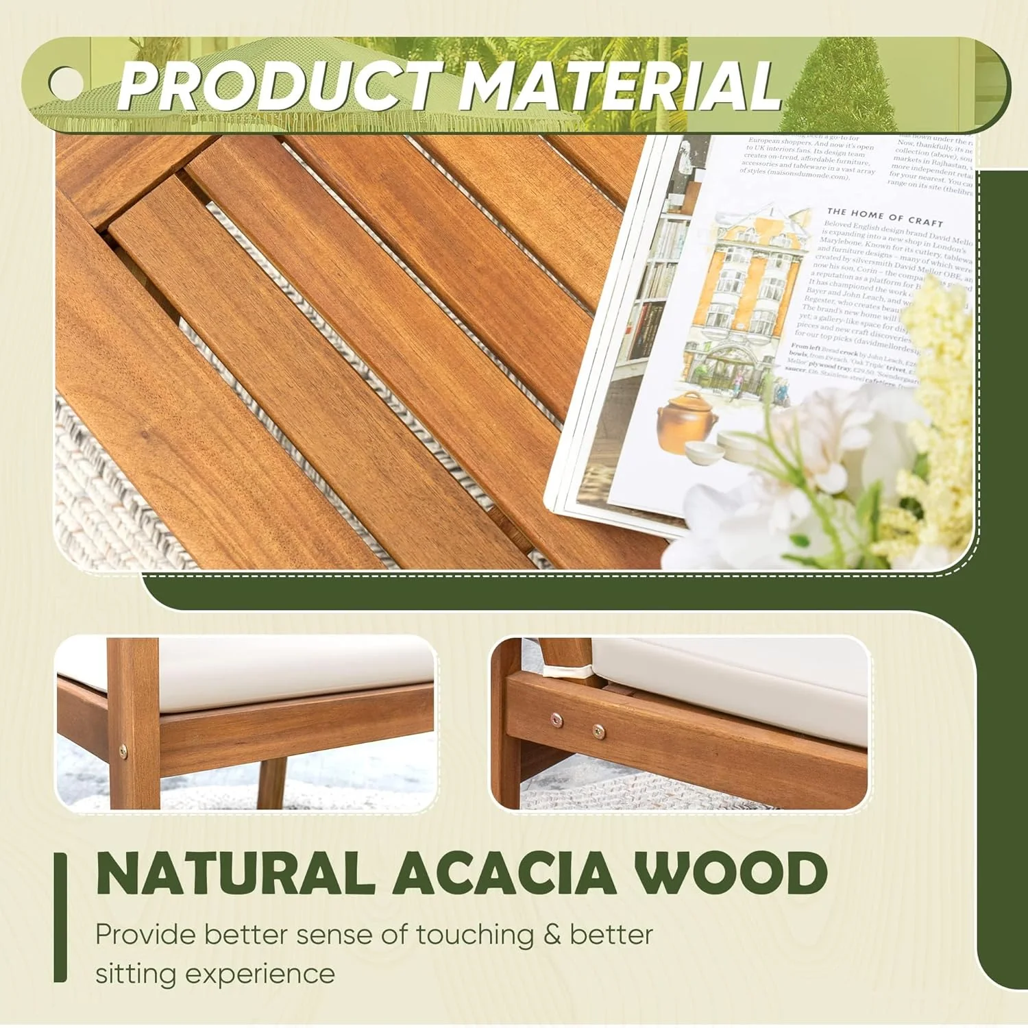 Flamaker 4-Piece Outdoor Acacia Wood Patio Conversation Sofa Set With Table And Cushions - Image 3 Flamaker 4-Piece Outdoor Acacia Wood Patio Conversation Sofa Set With Table And Cushions - Image 3