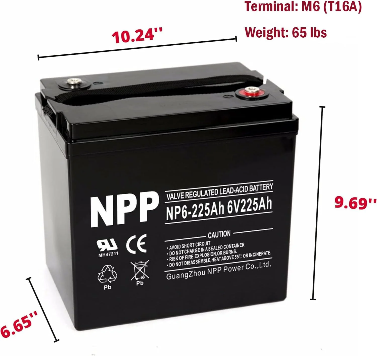 NP6-225Ah (2 Pcs) 6V 225Ah Golf Cart AGM Deep Cycle Rechargeable Battery, Pallet Jack, Ideal for Trolling Motor, RV, Marine, Wheelchair, Camping and Sightseeing Car