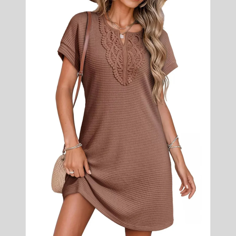 Waffle Knit Short Sleeve Dress - ZKZOOK