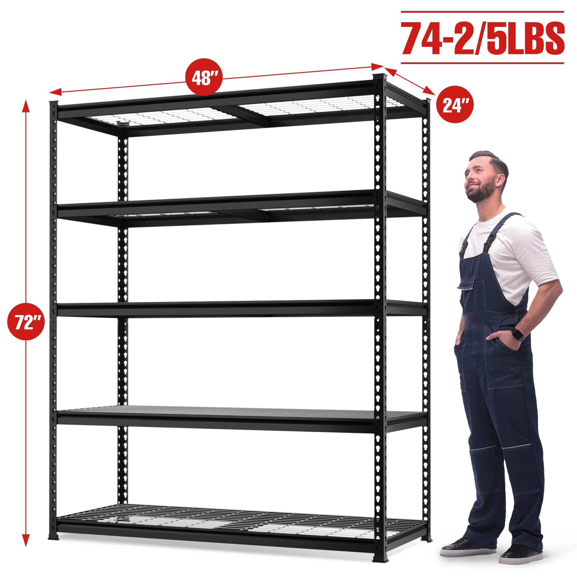 WORKPRO 4000 lbs 5-Tier Metal Shelving Unit, 72��H x 48��W x 24��D, Heavy Duty Adjustable Storage Rack, for Garage, Basement, Warehouse, Workshop