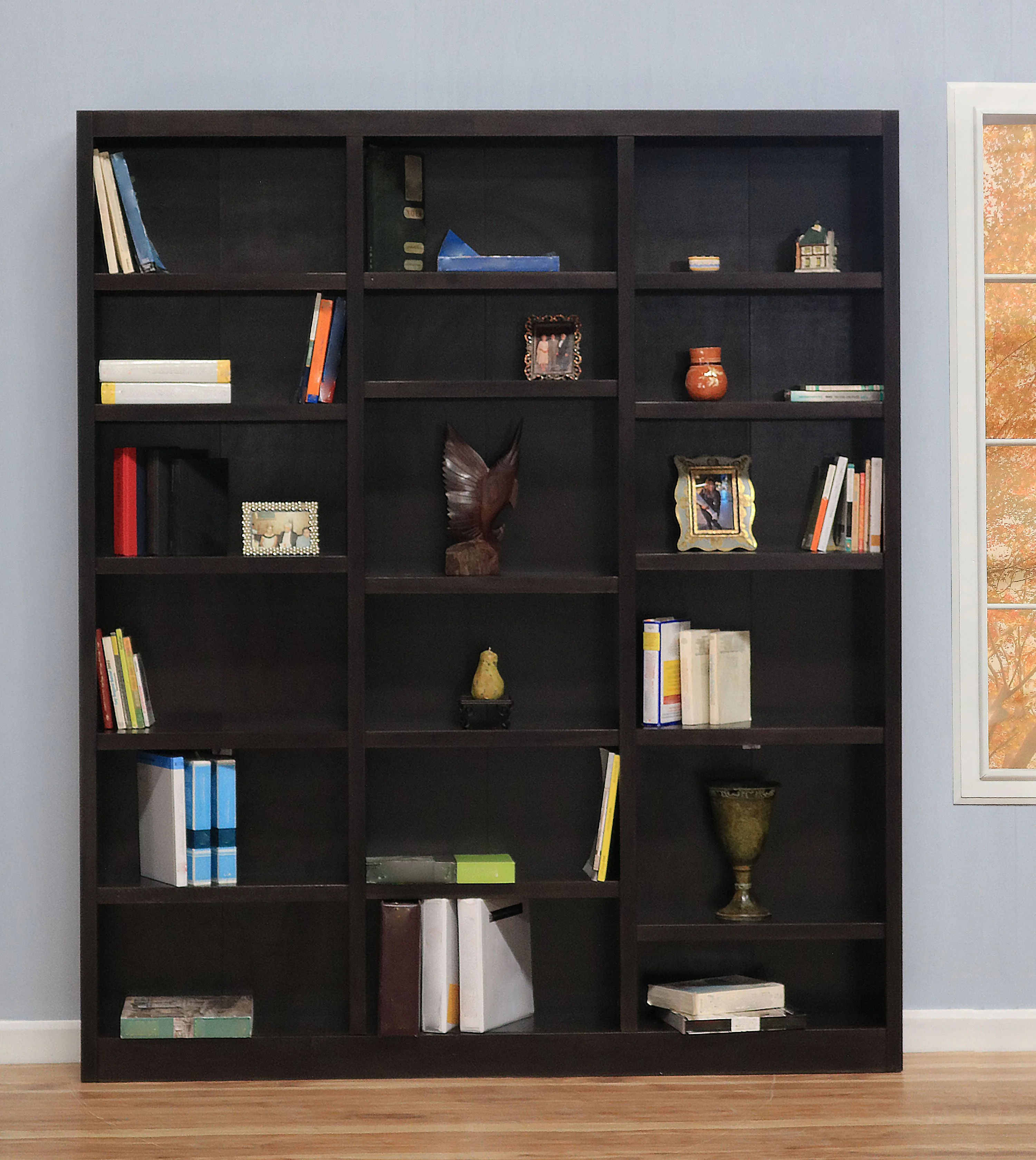 Concepts in Wood 18 Shelf Triple Wide Wood Bookcase, 84 inch Tall - Cherry Finish - Image 11