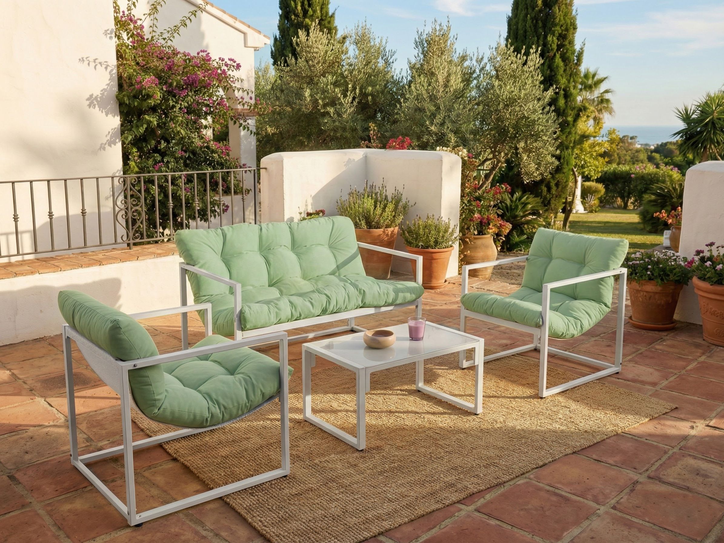 Garden Lounge Set with Table 4 Seater GARDA Metal Green