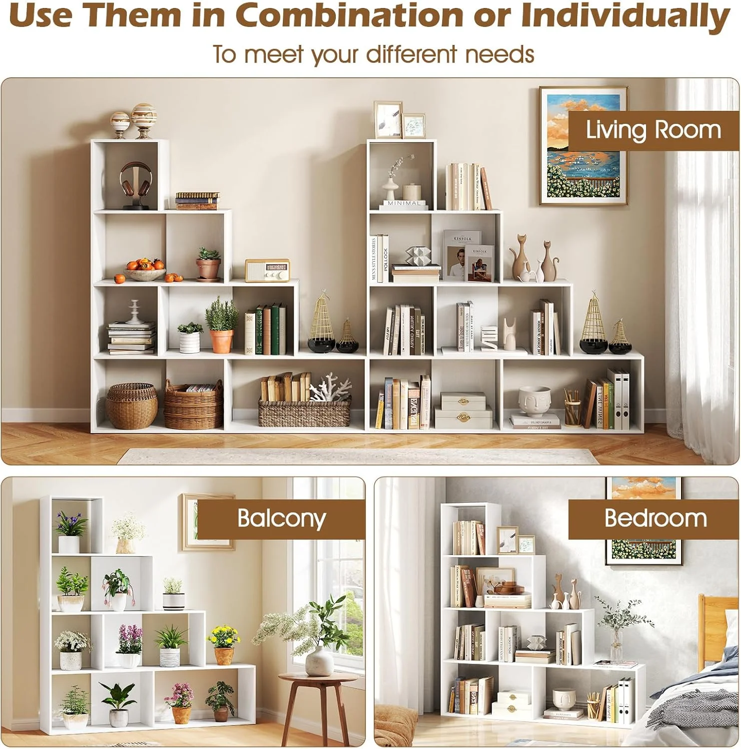 JTYUB 4-Tier Stepped Bookshelf, Freestanding 6 Cubes Ladder Bookcase with Anti-Tipping Kits, 64" Tall Modern Wooden Storage Display Rack for Home Office Living Room Study ,1 PCS,Natural - Image 19