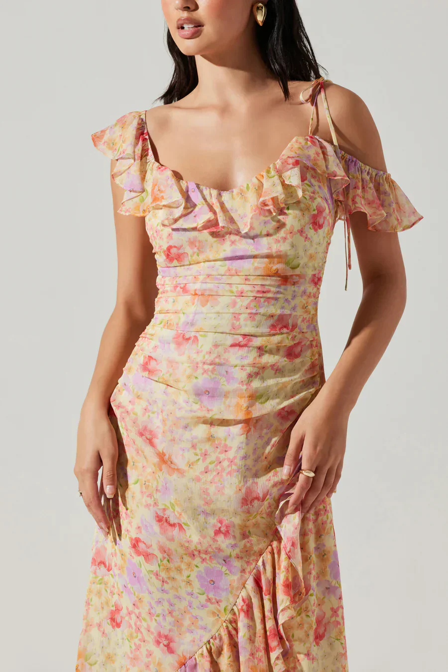 ASTR Luvita Floral Ruffle Chiffon Midi Dress