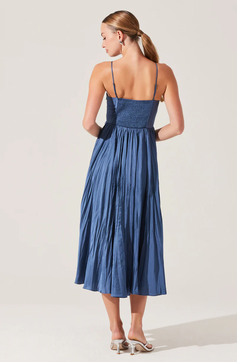 Maeve Pleated Midi Dress-Blue