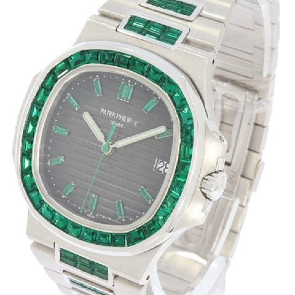 Patek Philippe Aftermarket 5711 Nautilus White Gold with Emeralds(1:1 replica) - Elite Watch Atelier
