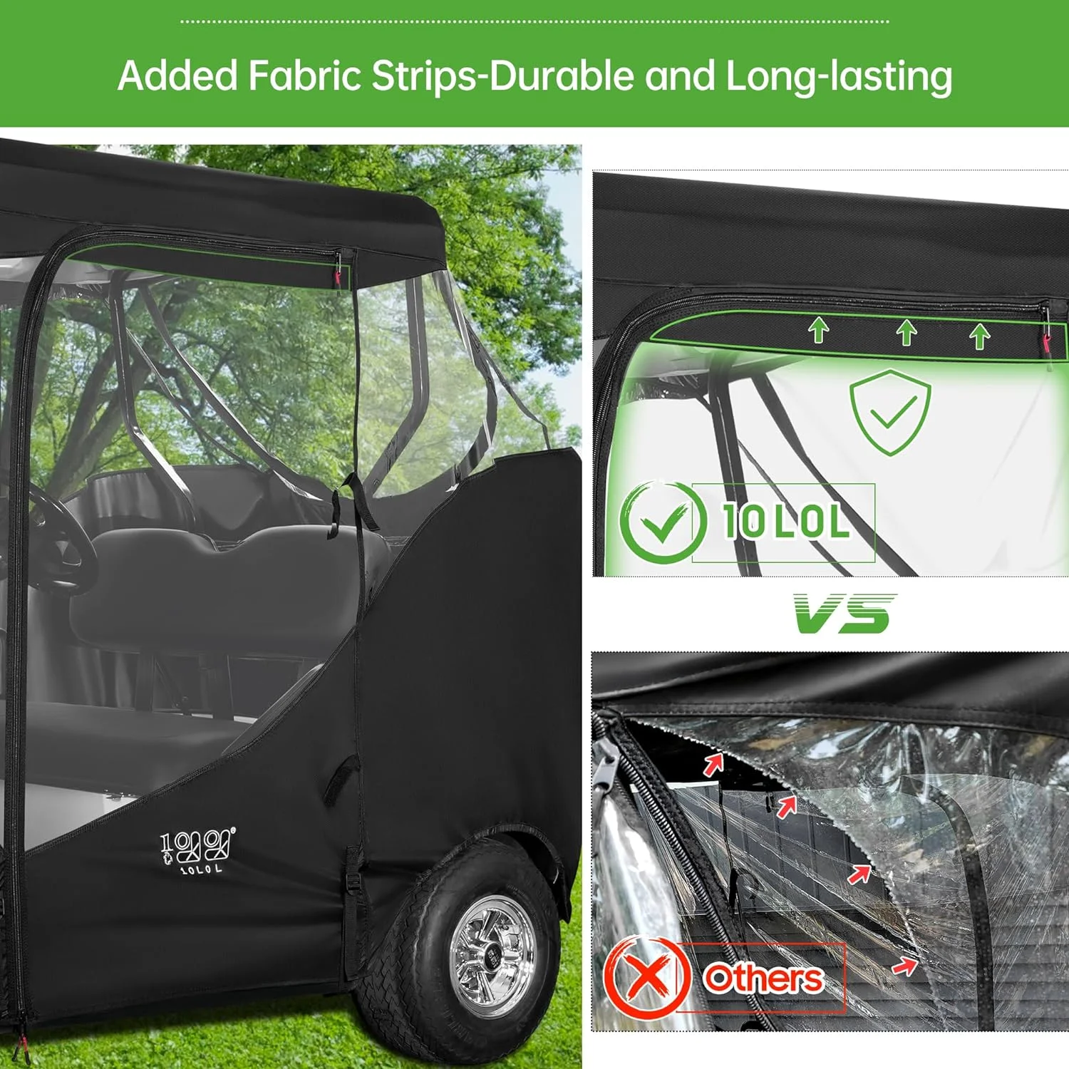 10L0L 2 Passenger Golf Cart Enclosures Fit EZGO TXT RXV, Waterproof Driving Cover Black Golf Cart Accessories - Image 8