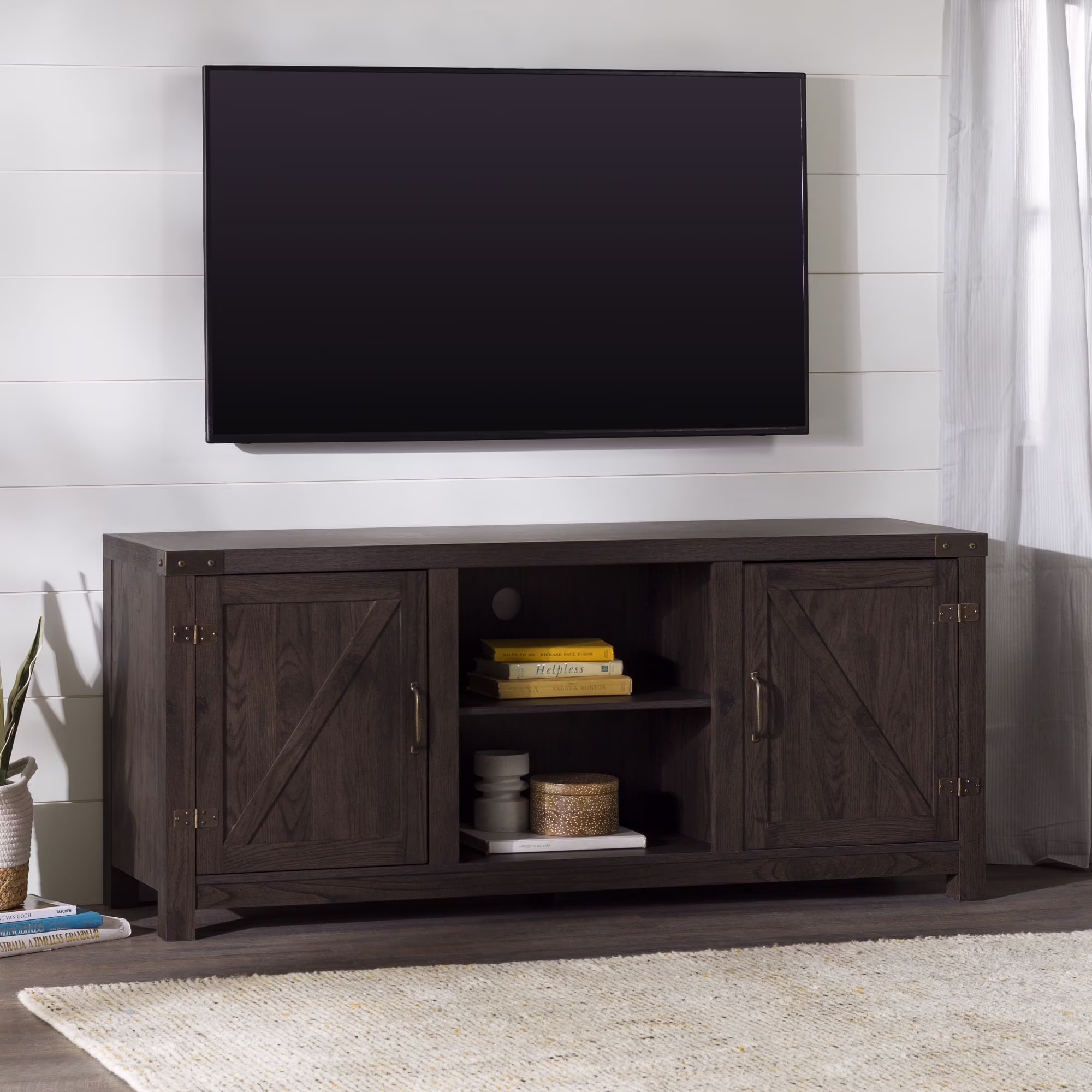 Walker Edison Modern Farmhouse Barn Door TV Stand for TVs up to 65", Grey Wash - Image 7