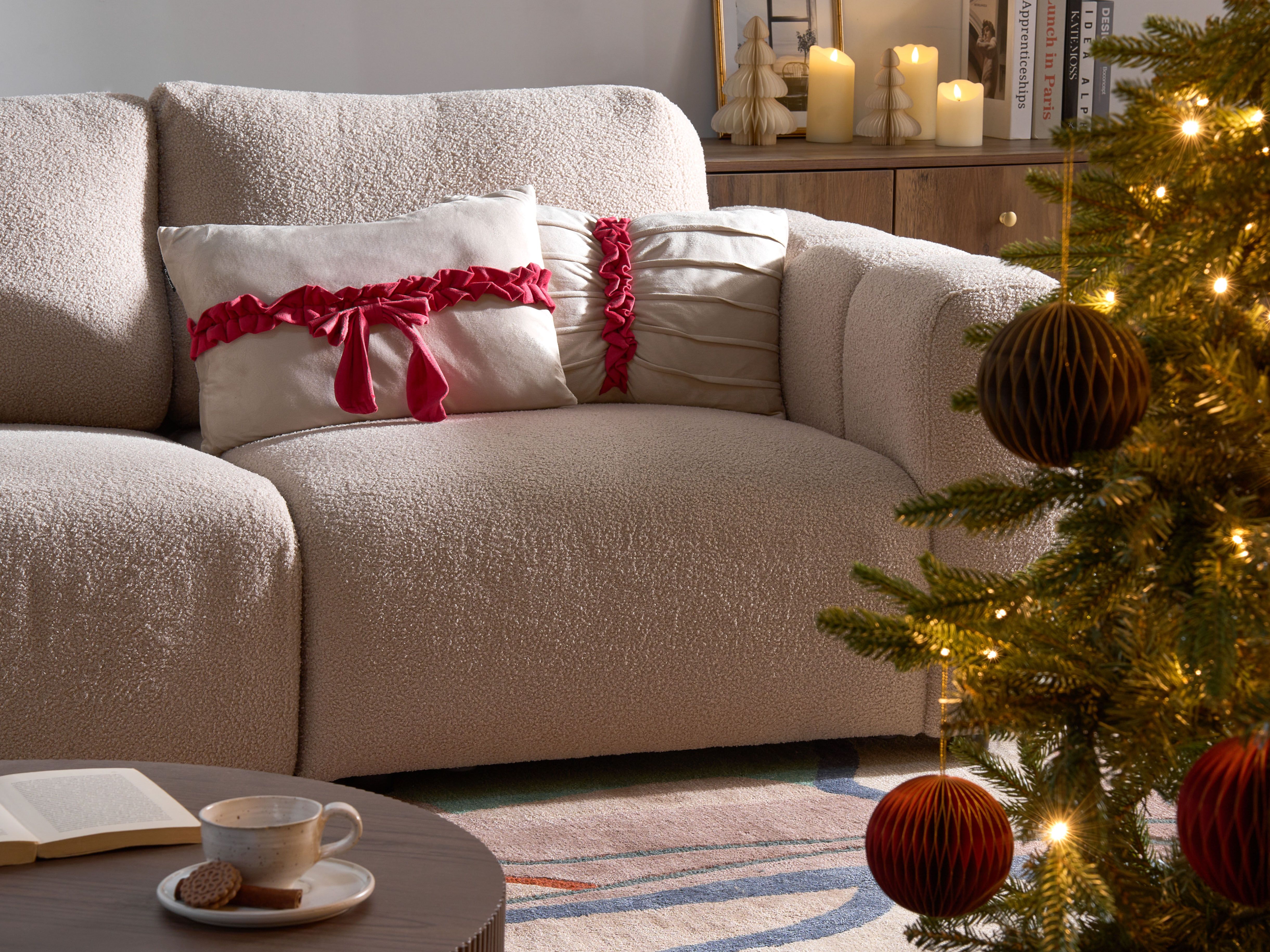 Set of 2 Decorative Cushions BELLE Velvet 50 x 30 cm Taupe Christmas Motif