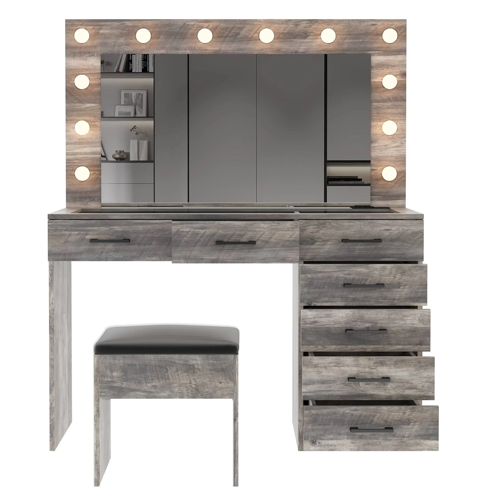 Ktaxon Large Makeup Vanity, Vanity Table Set w/ Visible Glass Top w/ Charging Station, White - Image 77