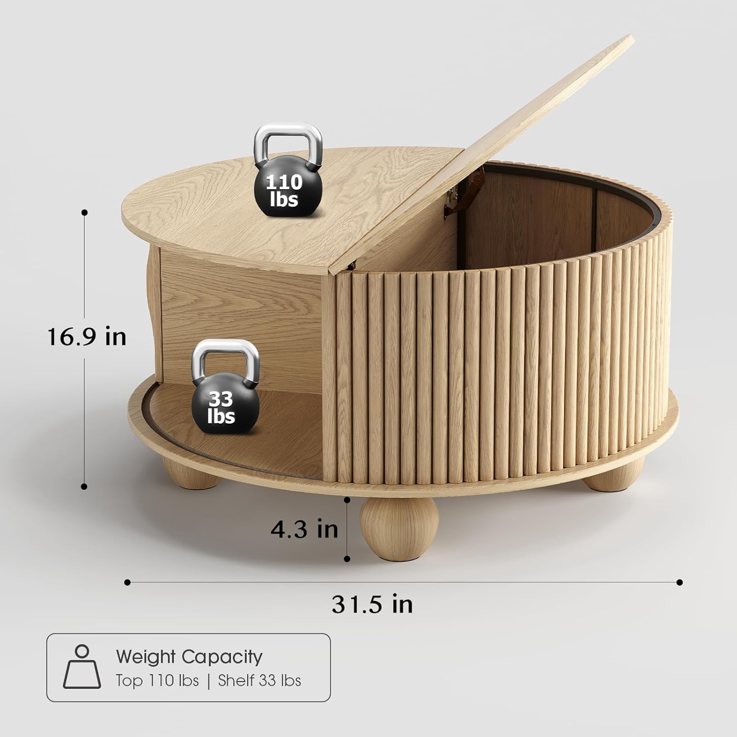 Round Coffee Table with Storage, 31.5