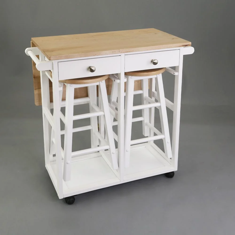 American Trails Breakfast Cart with Drop-Leaf Table, American Maple Top, Square - White - Image 4