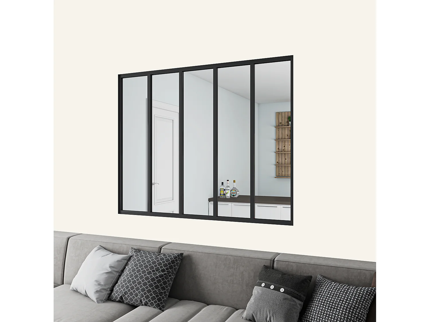Verrière atelier en aluminium thermolaqué et 4mm verre trempé - L.153 x H.108 cm - Noir - Luminosité Maximale