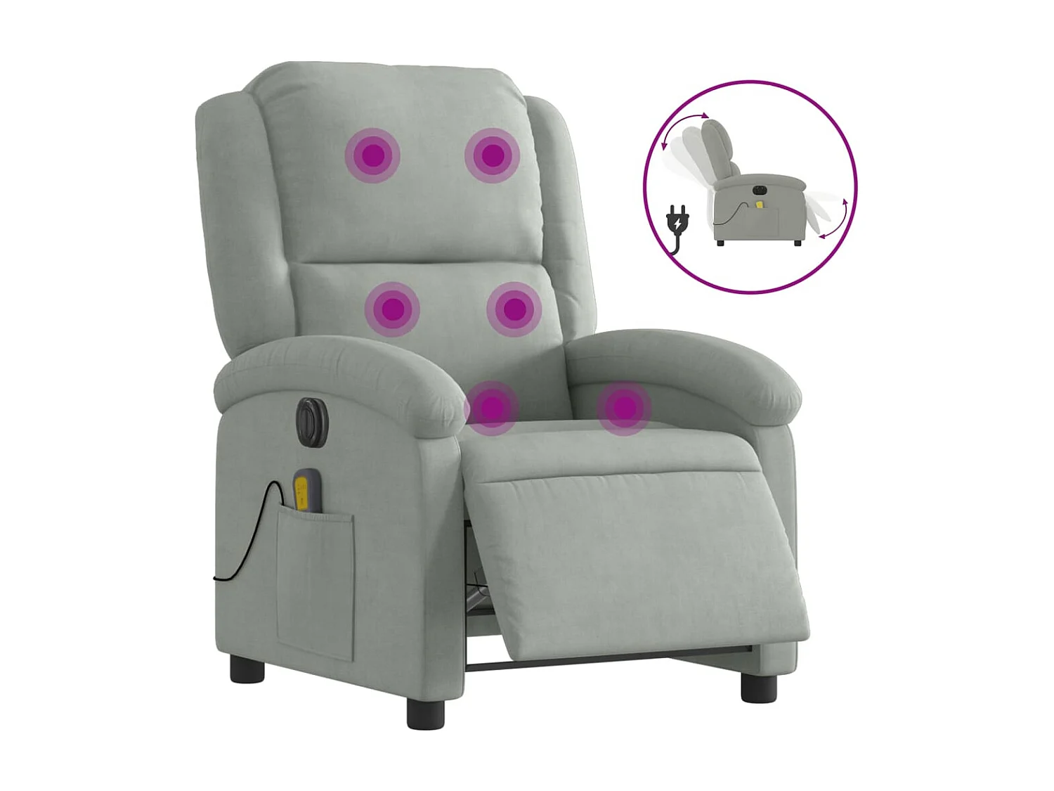 Fauteuil inclinable électrique-Chaise de relax-Fauteuil salon de massage gris clair velours SHL2247