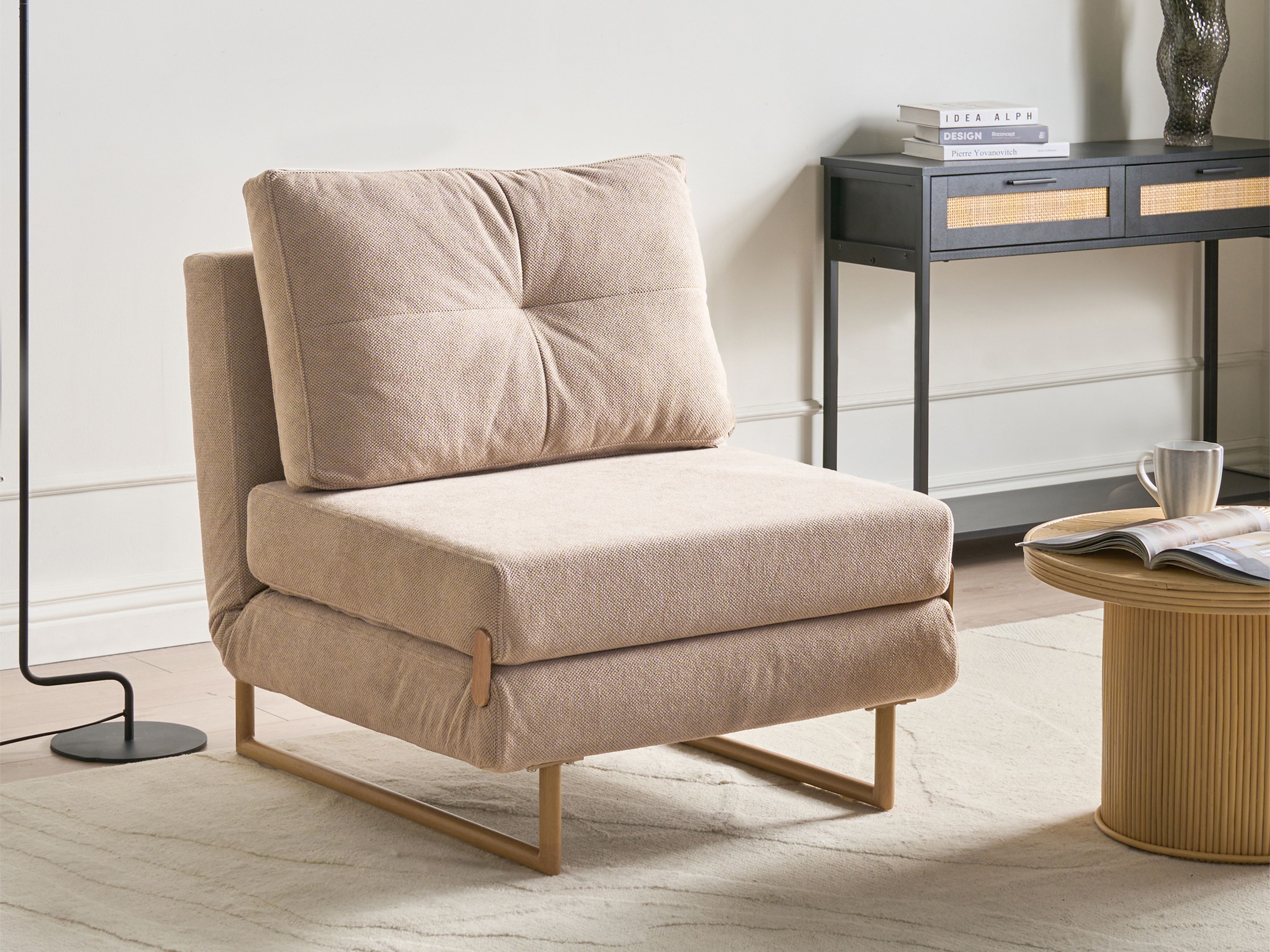 Single Sofa Bed JERSLEV Fabric Light Brown