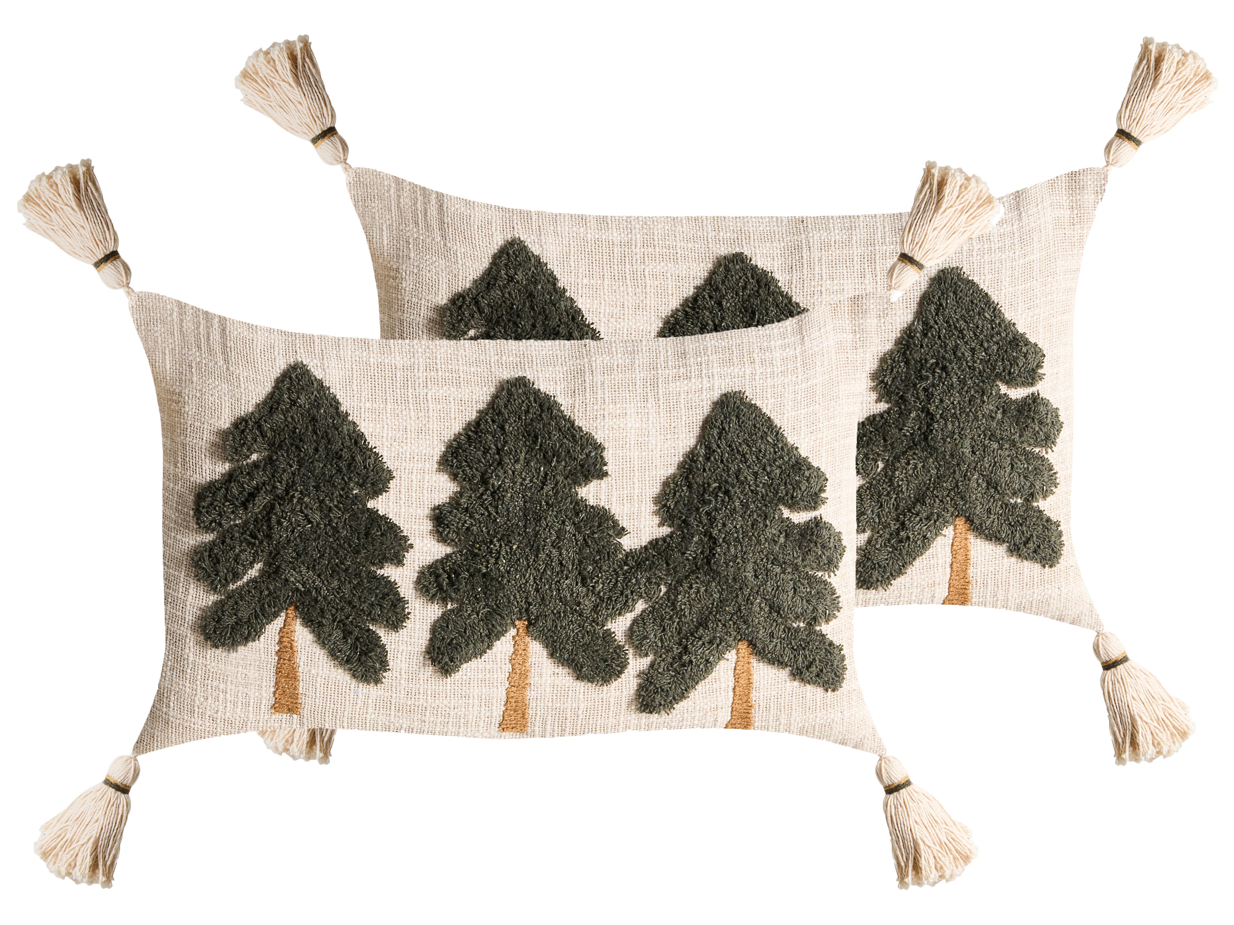 Set of 2 Decorative Cushions FAGRAEA Cotton 30 x 50 cm Light Beige Christmas Motif