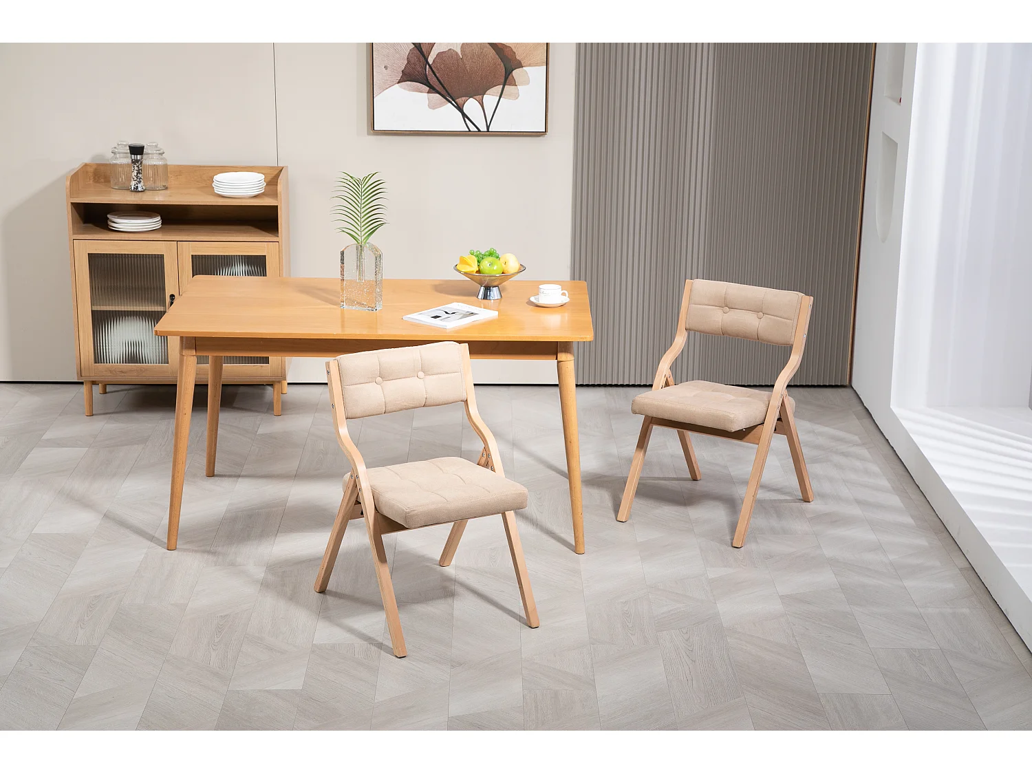 Lot de 2 chaises pliantes en bois avec coussin velours - Couleur kaki et bois