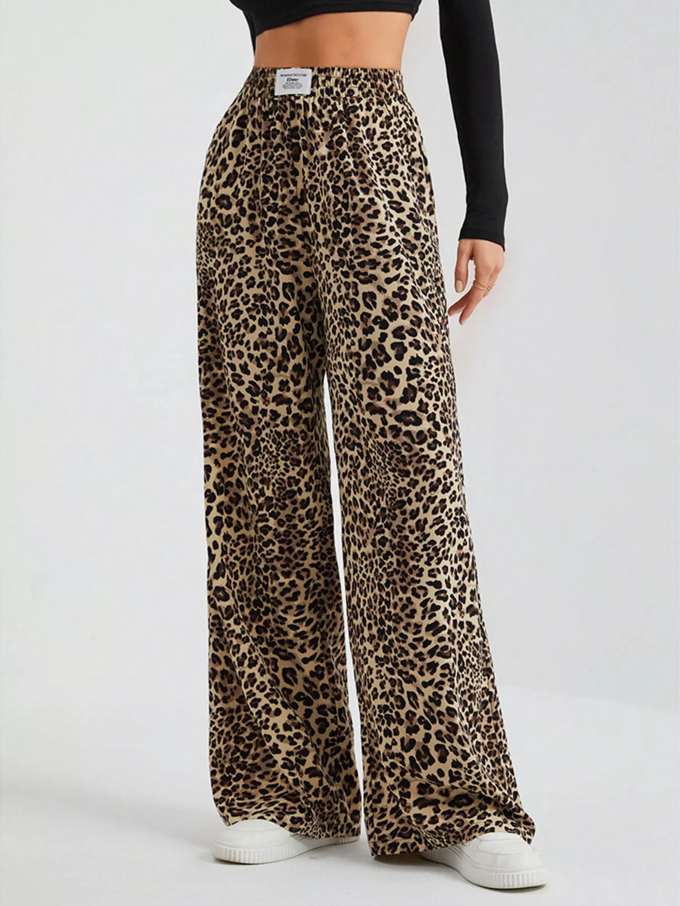 Full Size Leopard Print Wide Leg Pants Plus Size - ZKZOOK