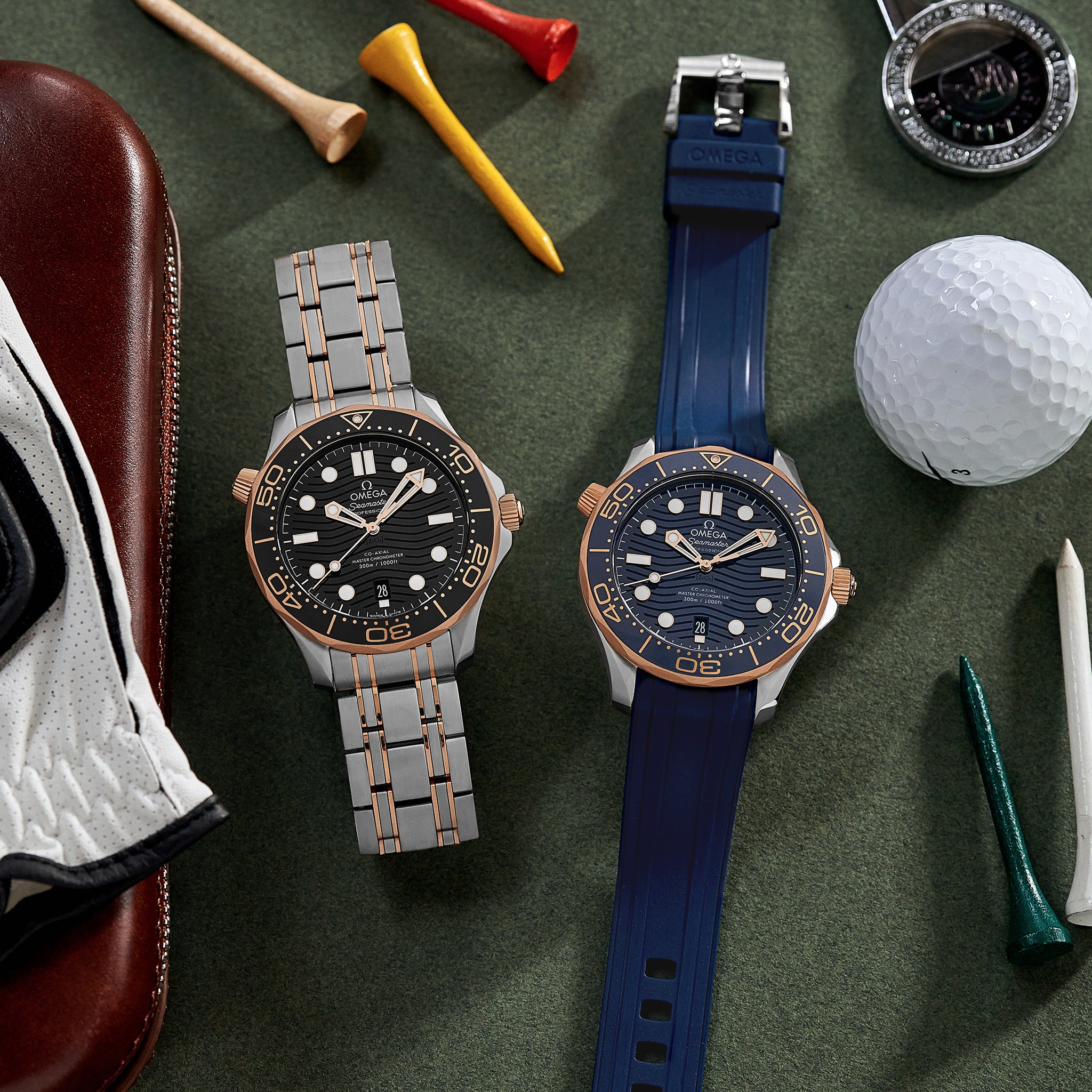 Seamaster Diver 300M Co-Axial Master Chronometer 42mm Two-Tone Sedna Gold Blue Dial On Rubber Strap(1:1 replica) - Elite Watch Atelier