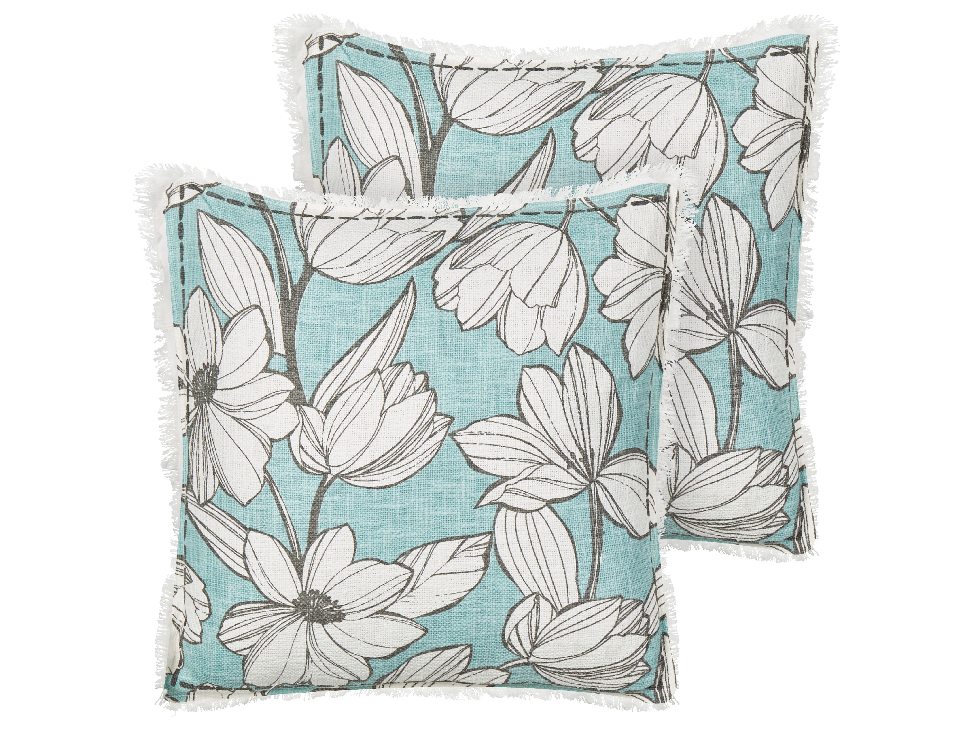 Set of 2 Decorative Cushions CYANOTIS Cotton 45 x 45 cm Light Blue Floral Pattern