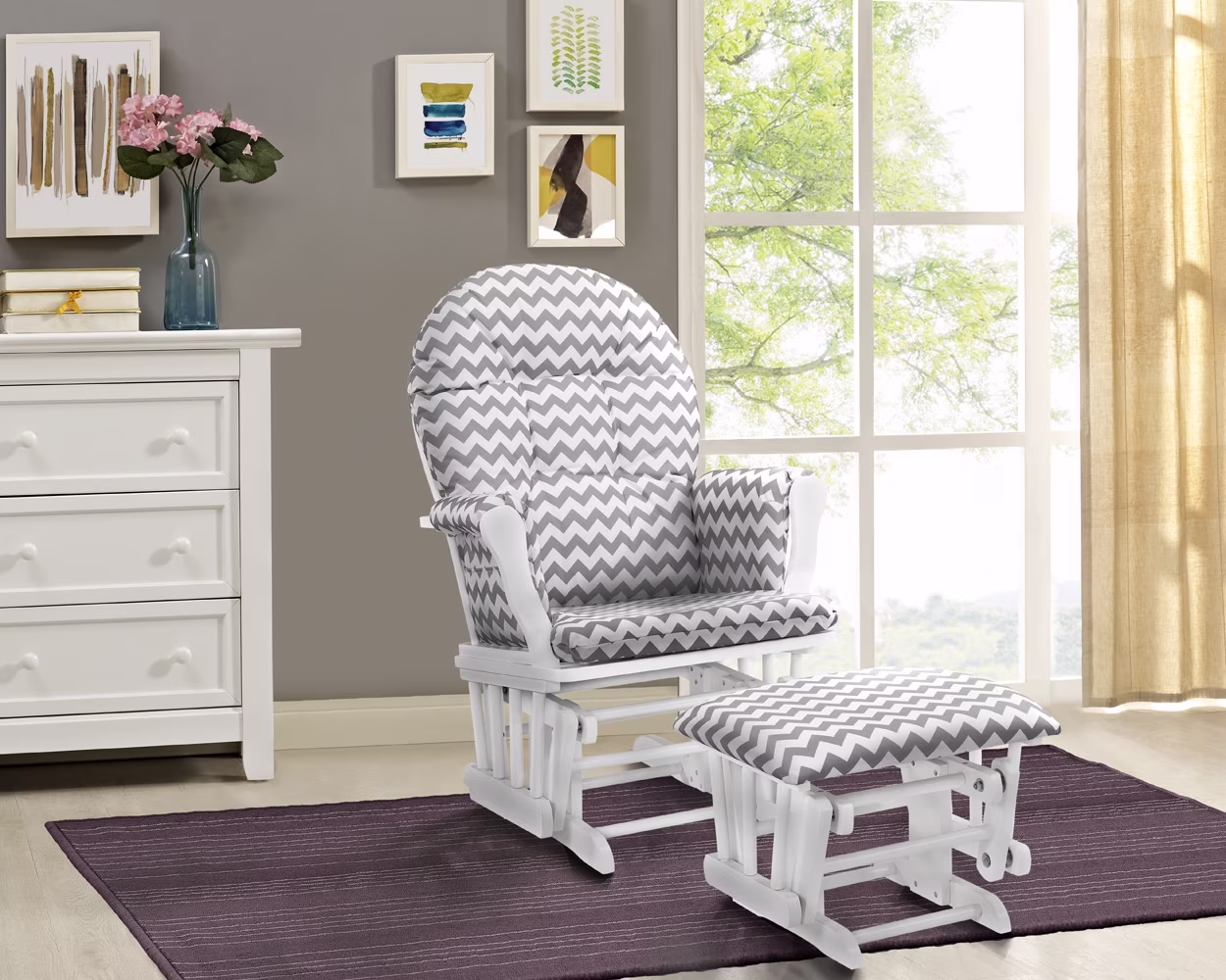 Angel Line Windsor Glider and Ottoman, Natural Finish with Gray Cushions - Image 15
