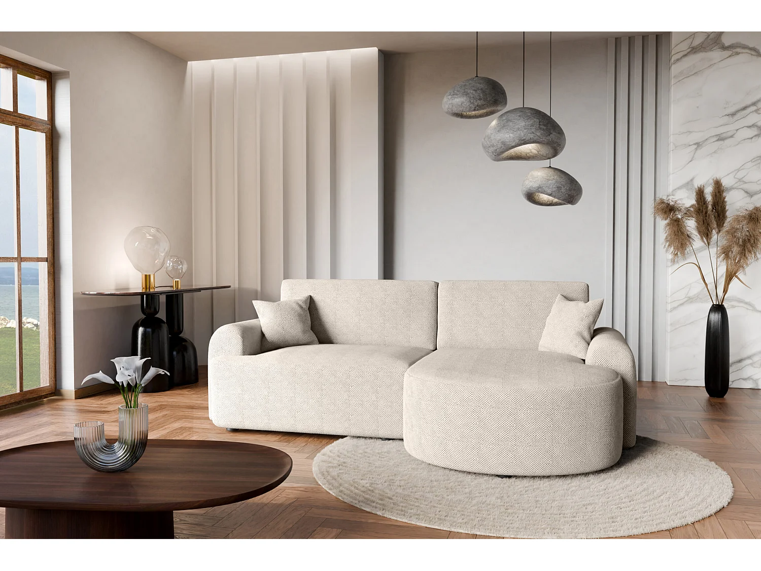 Canapé d'Angle droit avec fonction de couchage ARTE PREMIUM coffre en crémeux du fabricant