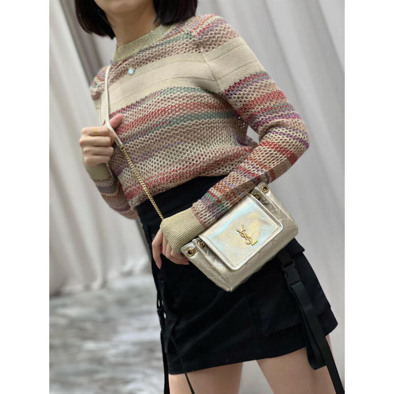 Replica Saint Laurent Nolita Mini Leather Shoulder Bag 672738 Champagne Gold1:1High-quality replica