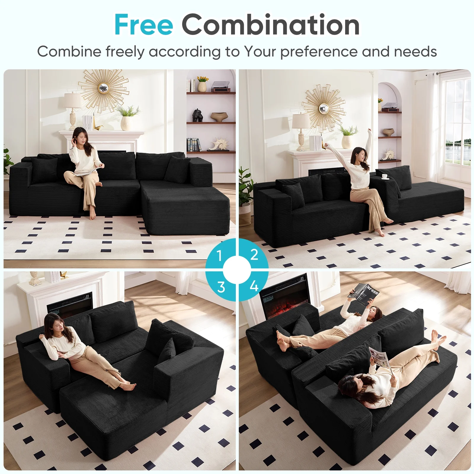 ZAFLY 106" Cloud Sectional Couch with Chaise, No Assembly Required L Shaped Sleeper Sofa, Oversized Deep Seat Modular Couches and Sofas for Living Room - Right, Black - Image 9