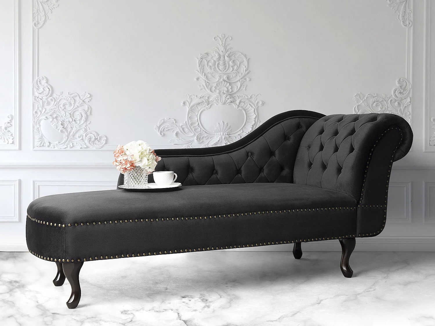 Chaise longue côté droit NIMES Velours Noir
