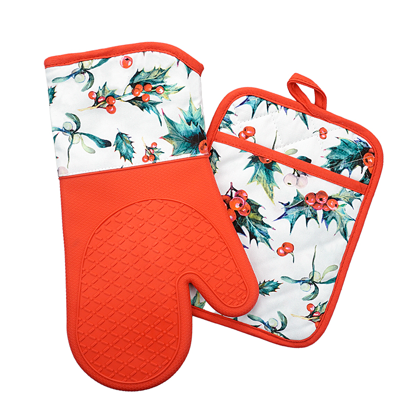 Customized Printed Design logo Cooking Kitchen Apron Set Apron Oven Mitt and Pot Holder Set Baking Apron