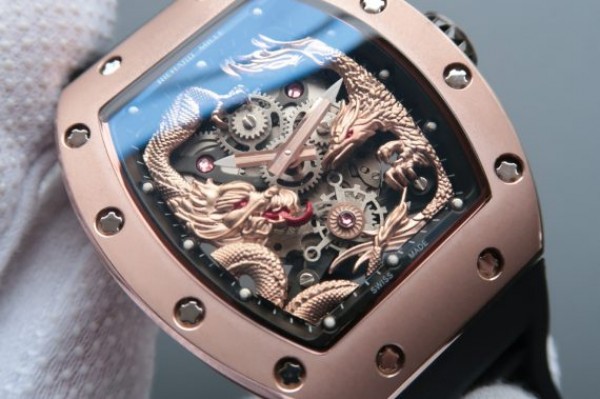 Replica Richard Mille RM057 Dragon Phoenix RG Case RG Dragon Dial Black Rubber Strap - Elite Watch Atelier
