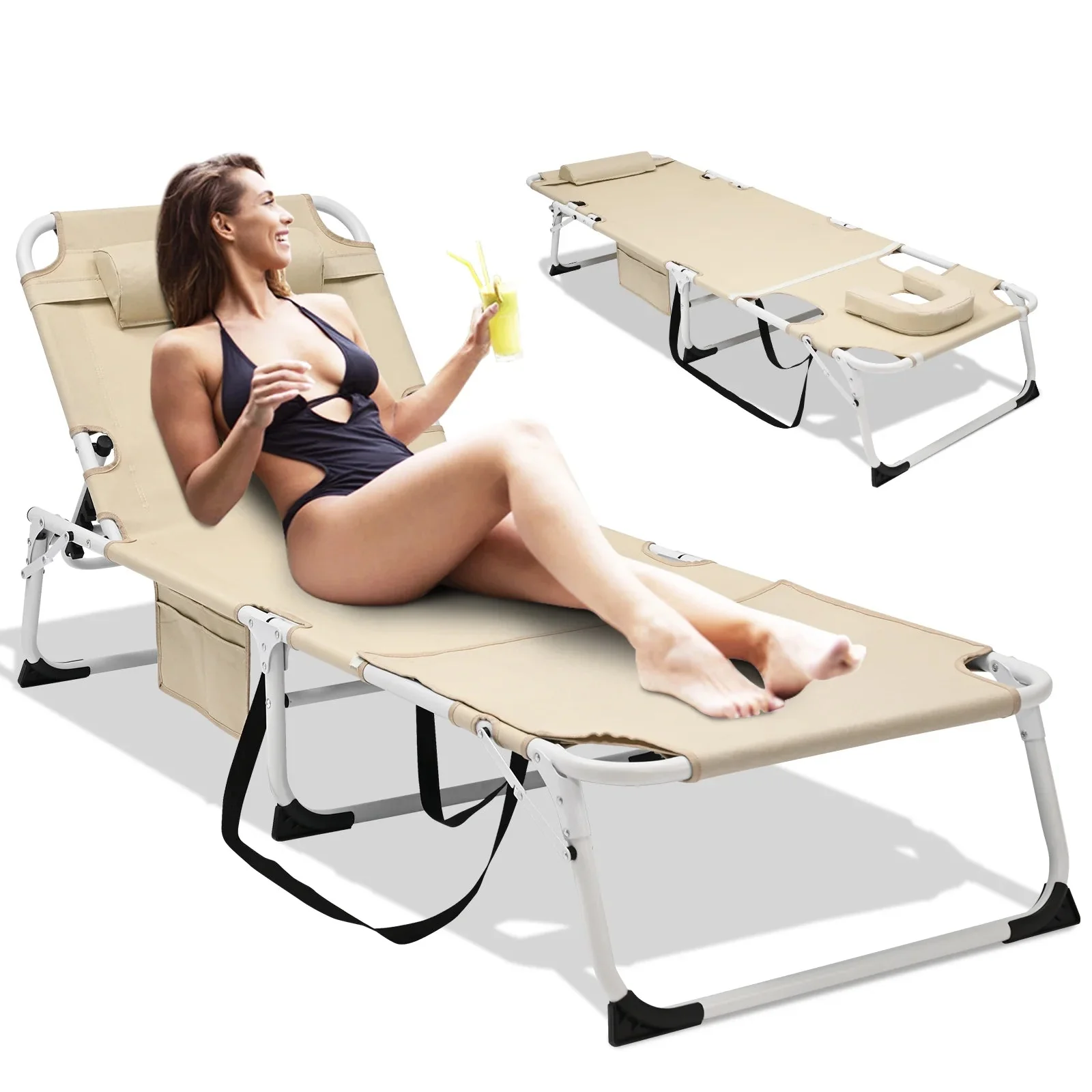 Slsy 5-Position Adjustable Folding Lounge Chair And Cot - 75.2" x 25.6" x 11.8" - Image 101 Slsy 5-Position Adjustable Folding Lounge Chair And Cot - 75.2" x 25.6" x 11.8" - Image 101