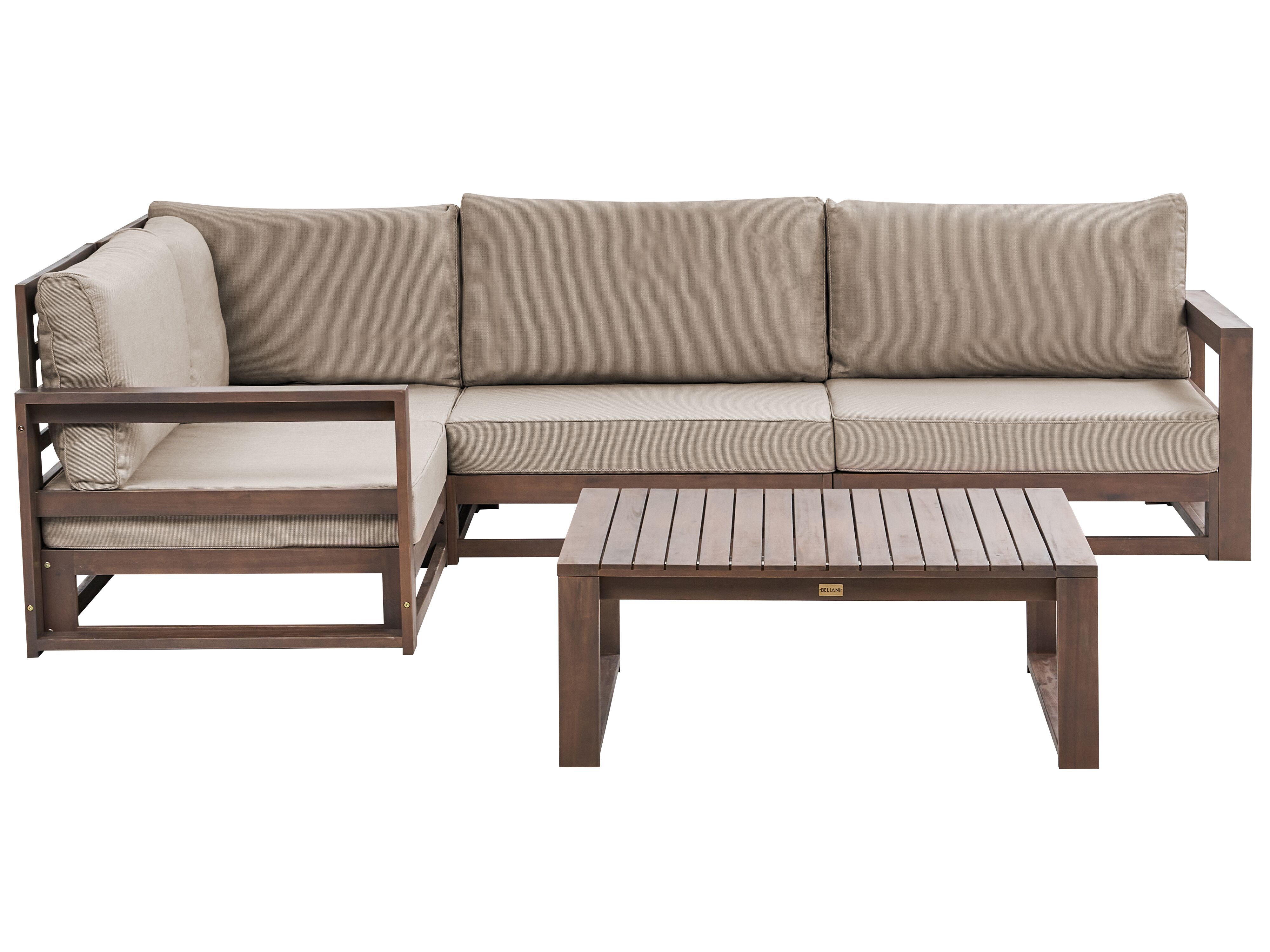 Garden Corner Sofa with Table 4 Seater TIMOR Right Hand Modular Certified Acacia Wood Dark Brown