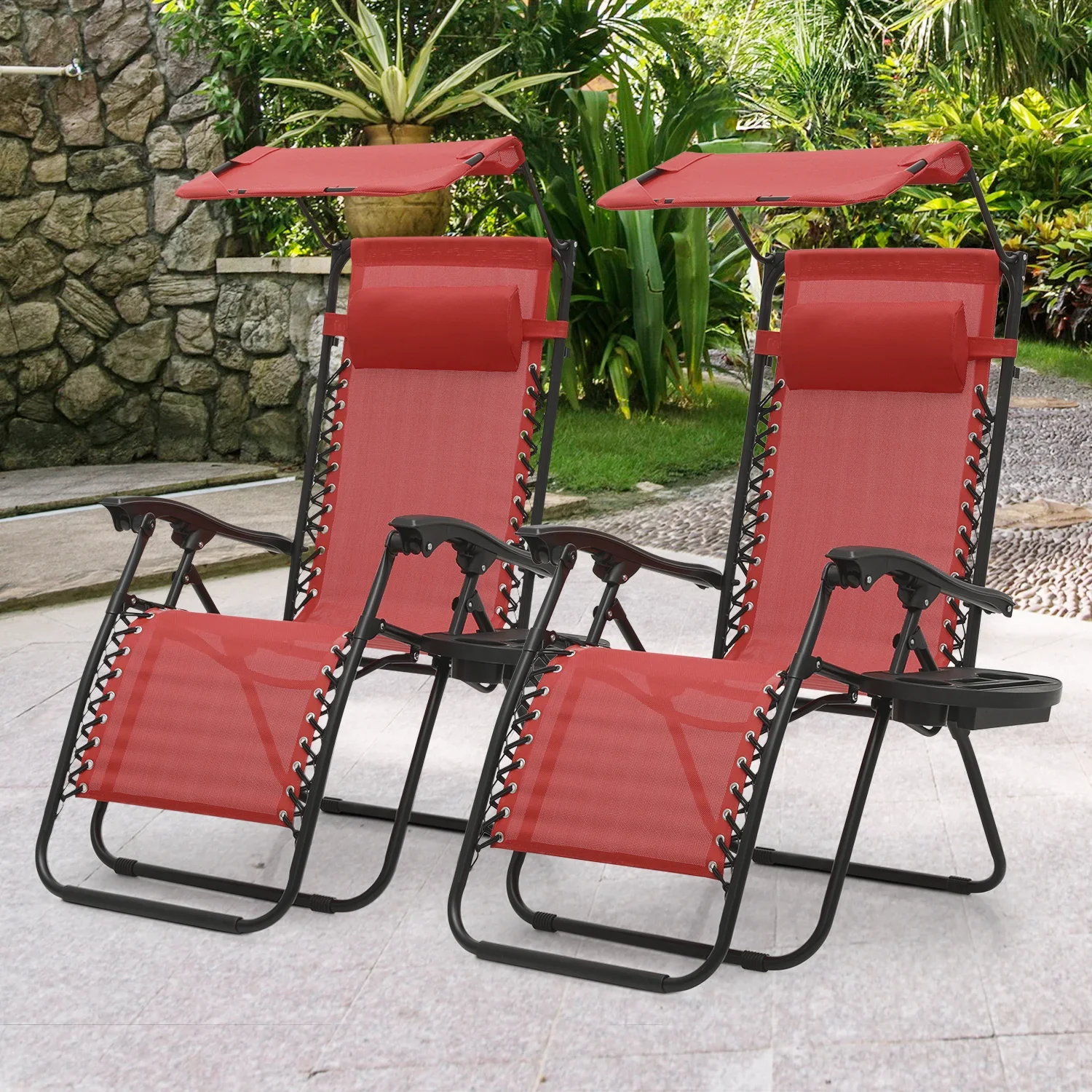 MoNiBloom Zero Gravity Reclining Chairs Set Of 2 With Canopy Shade And Headrest, Black - 330 lbs - Image 105 MoNiBloom Zero Gravity Reclining Chairs Set Of 2 With Canopy Shade And Headrest, Black - 330 lbs - Image 105