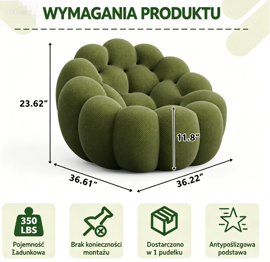 - Kup 2, otrzymaj 2 gratis- 36-calowy bardzo duży fotel sako