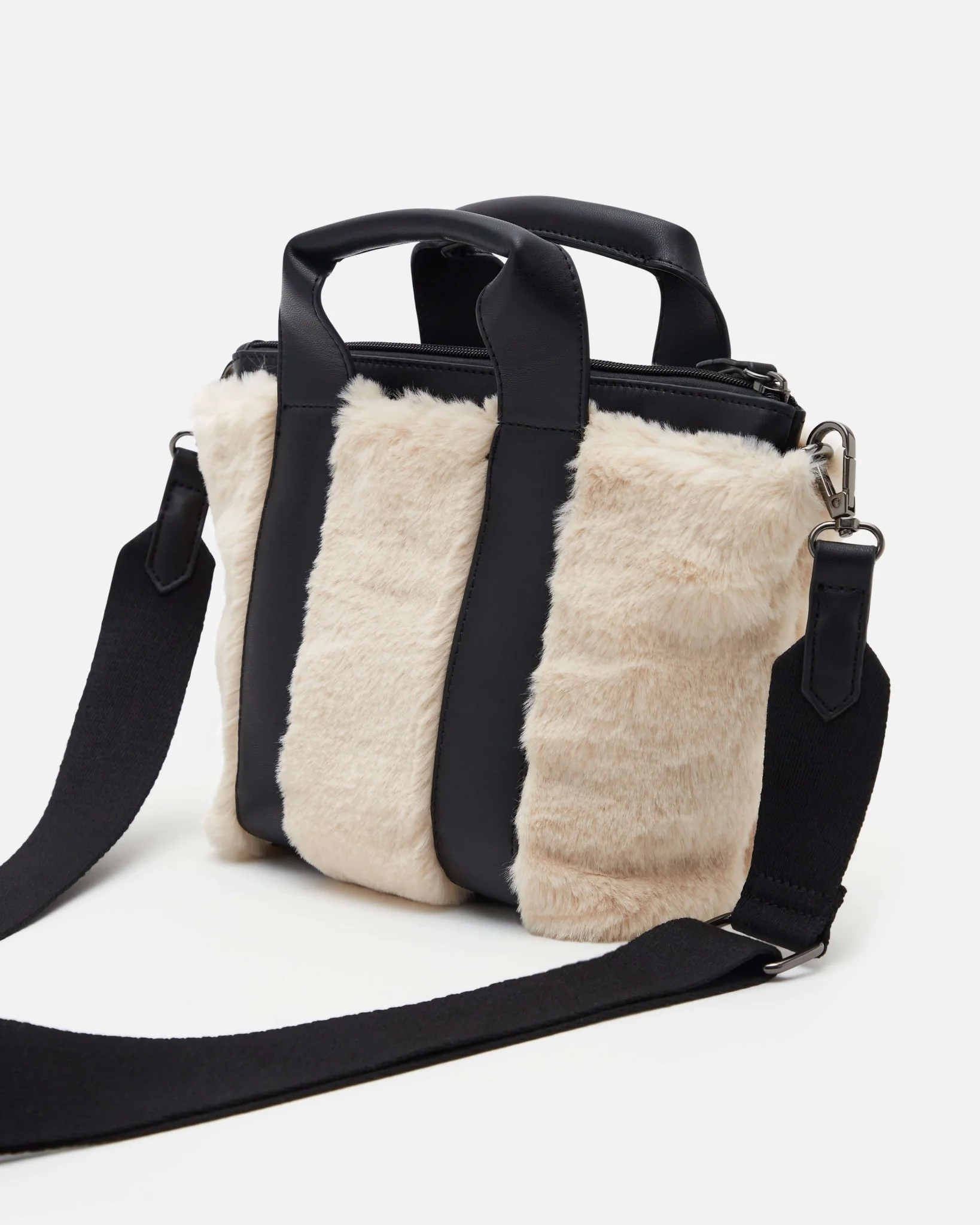 SAC BAYA/FUR - Bi matières en fausse fourrure écru