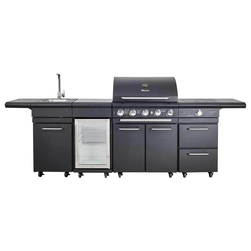 High-End Portable Folding Metal Rack Modern Refrigerator Sink Cabinet with Propane BBQ Grill for Villa Courtyard Garden Parties