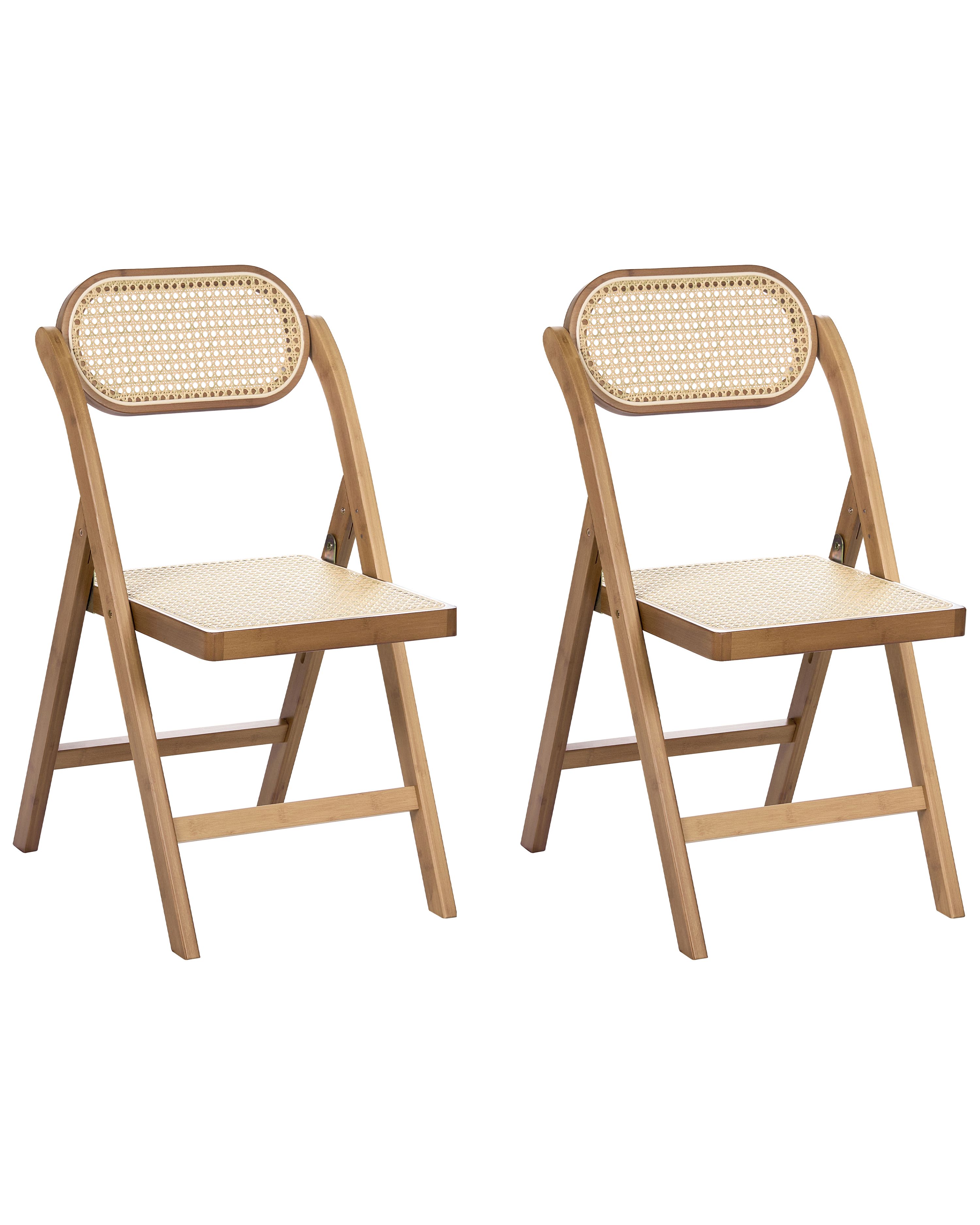 Set of 2 Dining Chairs Folding ORAISON Bamboo Brown