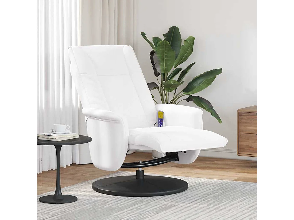 Fauteuil inclinable-Fauteuil de salon de massage repose-pieds blanc similicuir SHL2093