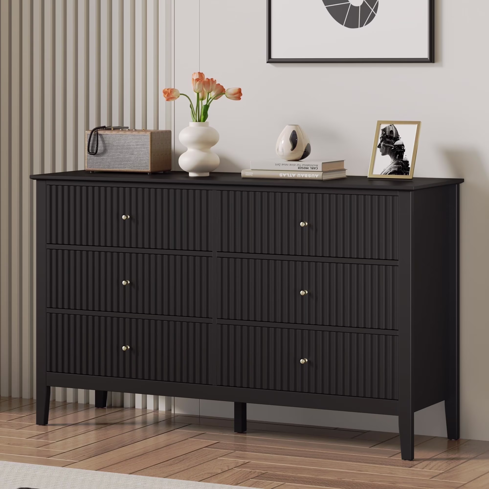 May Color Large White 3 Drawer Dresser Set of 2 with Fluted Panel, Modern Chest of Drawers with Silent Slide Drawers, Wood Accent Nightstand with Storage for Bedroom Living Room, Hallway - Image 22