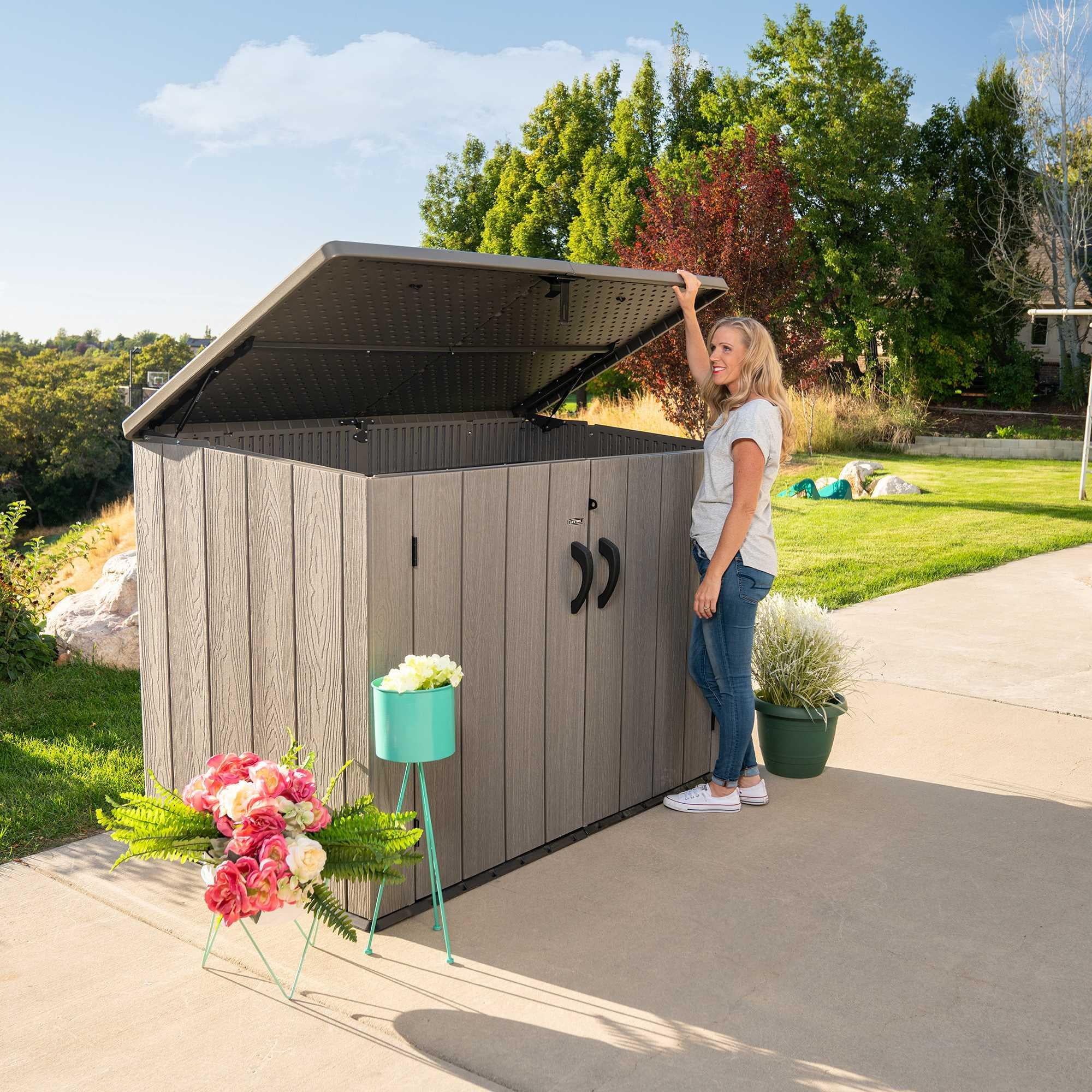 Lifetime Lockable DIY Polyethylene Horizontal Storage Shed, 75 cubic ft., Light Brown (60341) - Image 9