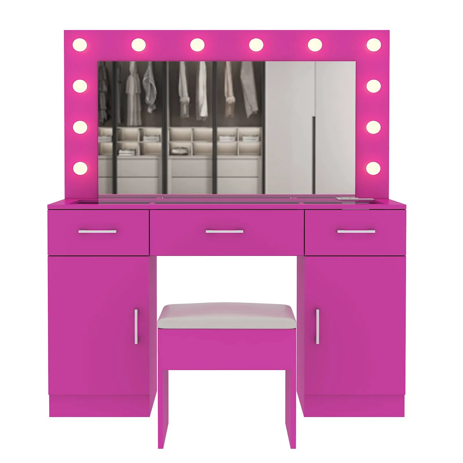 Ktaxon Large Makeup Vanity, Vanity Table Set w/ Visible Glass Top w/ Charging Station, White - Image 91