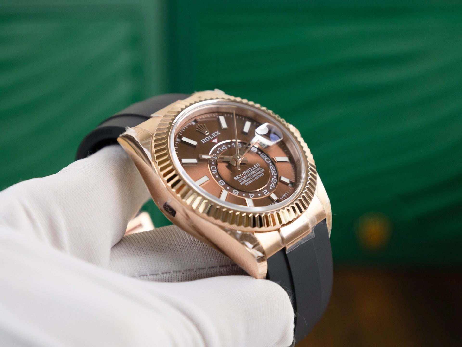 Rolex Replica 1:1 Watch Sky Dweller Chocolate Dial Rubber Strap 42mm - Elite Watch Atelier