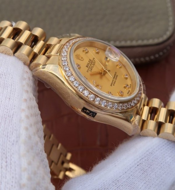 Replica Rolex DateJust 31mm Diamonds Bezel/Markers RG Gold Dial Bracelet A2235 - Elite Watch Atelier