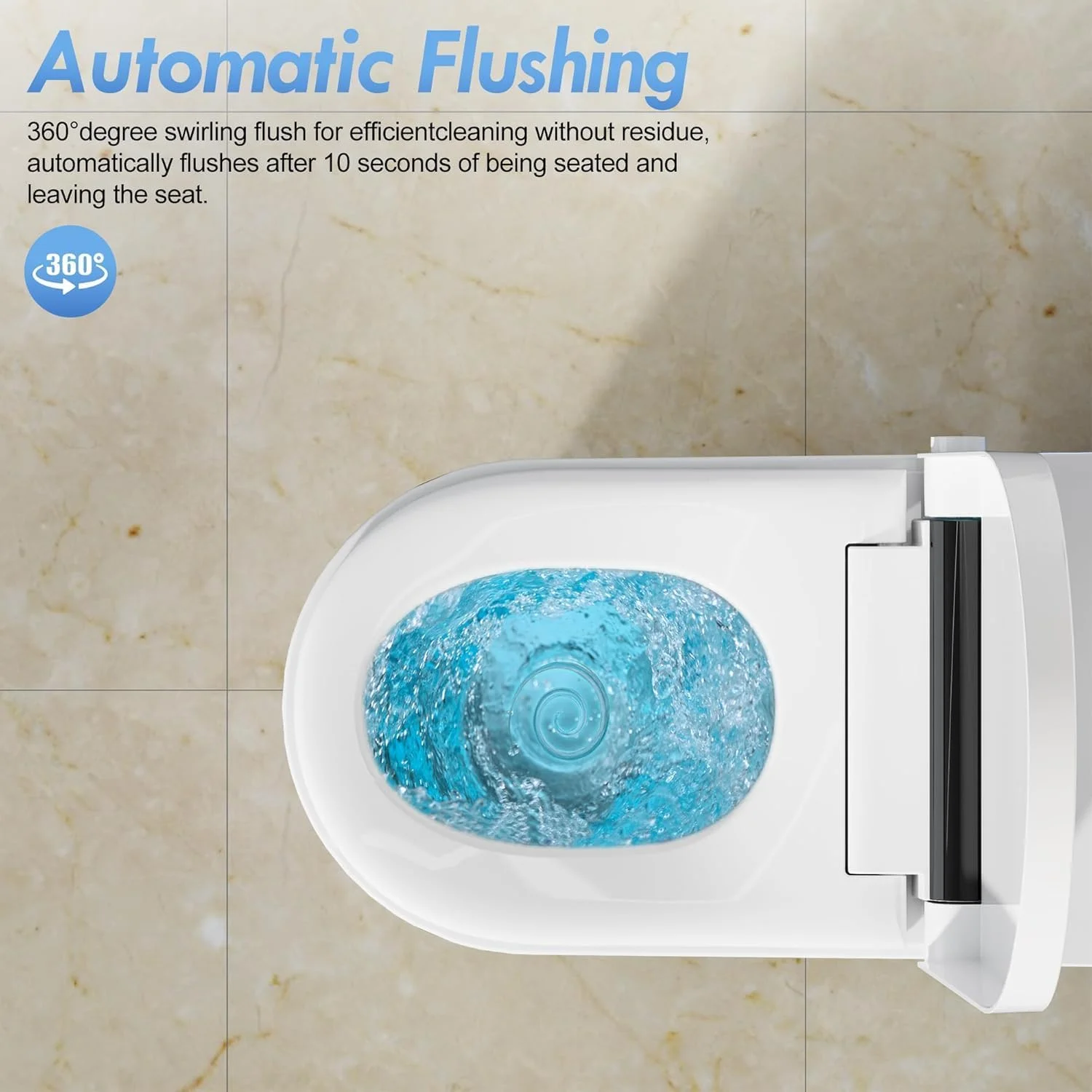 LALAHOO Smart Toilet with Bidet Built in, Auto Open & Close, Elongated Heated seat, Foot Sensor Flush, LED Display, Warm Water Wash, Dryer, Night Light, Black - Image 35